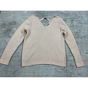 Simply Styled Sweater Womens XL Pink Metallic Ribbed V-Neck Back Cutout Shimmer
